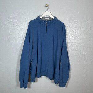 Peter Millar Men 4XL Tall Blue Gray 1/4 Zip Sweater Cotton Long Sleeve Golf